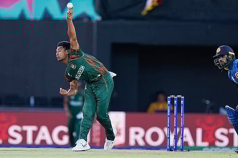 Mustafizur Rahman bowls against Sri Lanka